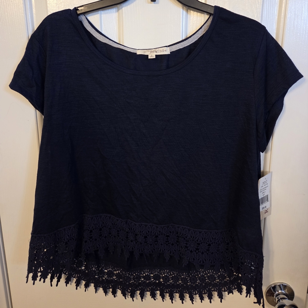 Rewind Blue Embellished Crop Blouse Short Sleeve